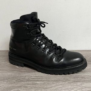 Authentic COMMON PROJECTS Black Leather Hiking Combat Boots Size 43